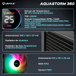 Protsessori jahuti Unykach Aquastorm 360 cpu vedelikjahutus, vaikne pump, cpu temperatuuri kontrollkuvar ja kolm rgb ventilaatorit pwm sensoriga