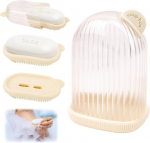 Seebikarp veekindel l&auml;bipaistev reisiseebikarp silikoonist harjaga, tahke seebi hoiukarp, tahke &scaron;ampooni hoiukarp, seebialus tilgakandikuga vannituppa (almond White)