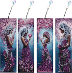 Shegzhuc 4 teemantmaali j&auml;rjehoidja komplekt, teemantmaalide meisterdamine, Aafrika naise teemantmaalide j&auml;rjehoidja, elegantsete naiste mosaiik teemantmaalide kunst, tikkimine ristpistes, pildid, kingitus