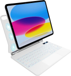 Nimin klaviatuurikohver Ipad A16 2025 ja Ipad 10 Generation 2022 jaoks koos puuteplaadiga, magnetilise vedrustuse disain, 7 v&auml;rvi valgustus, Qwertz saksa paigutus, valge
