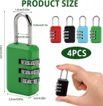 4 kombinatsiooniga tabaluku komplekt 3-kohalise kombinatsioonikoodiga, v&auml;ike metallist lukk, ilmastikukindel, vastupidav, turvaline, numbritega kohvrilukk kapile, kuurile, koolile, garaažile (4 v&auml;rvi)