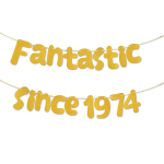 50. s&uuml;nnip&auml;eva b&auml;nner Fantastic Since 1974 s&uuml;nnip&auml;eva kaunistus, kuldne rippuv vanik, s&auml;ra, 50. s&uuml;nnip&auml;eva peotarbed juubeliteks, pulmadeks, fotorekvisiidid