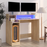 kirjutuslaud，arvutilaud LED-tuledega, Sonoma tamm, 97x45x90 cm, tehispuit CFE7447295
