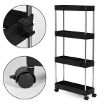 Plastikust vannitoariiul 4 riiuli ja ratastega, must, firmalt ModernHome