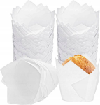 Muffinivormid Tulipsi valge paber &ouml;ko 50x85mm 100tk., Keksiukų puodeliai Tulpės formos baltas ekologi&scaron;kas popierius 50x85mm 100vnt.
