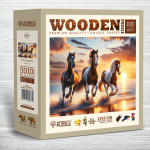Puidust puslel, Metsikud hobused rannal, woodencity, NB 0804-XL, Wooden puzzles