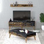 Svetainės baldų rinkinys Valensiya 140 - Walnut, Black, Marble