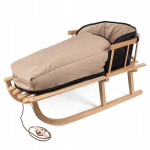 Puidust kelgud magamiskoti ja seljatoega