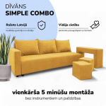 Kahe inimese diivan-voodi lauaga ja puffidega Simple Combo, Podrez, kollane