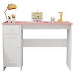 Valge kirjutuslaud roosa lauaplaadiga, sahtliga, t&uuml;drukute kapiga, loft, k&otilde;rgus 75 cm