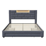 Sametine polsterdatud voodi LED-valgustuse, USB-pesade ja 3 sahtliga, hall, 160&times;200 cm