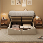 Voodi 160x200cm - LED - Peatsiga panipaik - LED - Samet - Valkjas