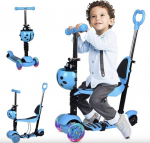 Laste t&otilde;ukeratas rooliga ja valgustatud ratastega 5in1 Scooter, sinine