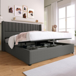 Pehme kaheinimesevoodi 180x200 h&uuml;draulilise hoiukastiga, hall