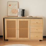 L-kujuline laud 126 cm rotangist ustega valge