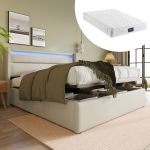 Pehme kaheinimesevoodi 160x200 LED-valgustite ja h&uuml;draulilise hoiukastiga koos madratsiga
