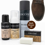 Komplekt (4-&uuml;hes) naturaalsele seemisnahale ja nubukile Coccine&reg; (puhastus + v&auml;rvitaastus + kaitse), tumepruun