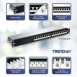 Trendnet Tc-p16c6as 16 pordi Cat6a varjestatud patch paneel, 1u 19" metallkorpus, 10g &uuml;hilduv, &uuml;hilduv Cat5e / Cat6 / Cat6a Etherneti kaablitega, kaablihaldus