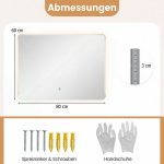 Costway LED-vannitoa peegel 3-v&auml;rvilise tule ja uduvastase seinapeegliga, ,80 x 60 cm