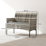 V&auml;listingimuste diivan 2-kohaline, rattan, 115x63x85 cm, helehall, terasraam