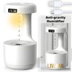 USB-toitega &otilde;huniisutaja LIVMAN LZ599 antigravitatsioonilise tilgaefektiga, LED-kella ja sooja valgusega &ouml;&ouml;lambiga ning 600ml veepaagiga