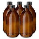 500 ml pruuni klaaspudel PP28-korgiga ja musta keeratava korgiga, 5-osaline komplekt