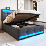 90x200 cm h&uuml;drauliline &uuml;heinimesevoodi USB-ga, LED-valgustiga, hall linane