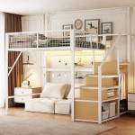 Metallist kaheinimesevoodi, Hochbett 140x200, lastele, LED, valge