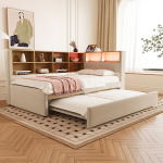Diivanvoodi 90x200 cm, v&auml;ljat&otilde;mmatav 90x190, LED, pistikupesad, panipaigad, flanell, liivakarva