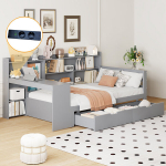 Kokkupandav diivan 90x200 cm, laud, riiulid, USB, 2 sahtlit, hall