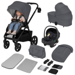 Lapsevanker 3in1, GravelTech rattad, kokkupandav koos istmega, vedrustus, komplekt &ndash; Lionelo Carmine Grey Stone