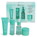 N&auml;ohoolduskomplekt IDC Institute Hyaluronic Acid naistele: n&auml;opuhastusvahend, 25 g + toonik, 30 ml + n&auml;oseerum, 18 ml + n&auml;okreem, 20 g