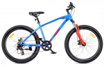 MTB maasturratas 26 tolli Tiger Bike Shimano 7 k&auml;iku Amortisaator Laiad rehvid Ketaspidurid Maastikuratas sinine-oranž