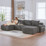 Moodulsofa 4-le, kahe taburetiga, tume hall, 333x174 cm