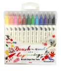 Pintselpliiatsite komplekt Brush Sign Pen Twin 12 v&auml;rvi kahepoolse pintselotsaga, Pentel