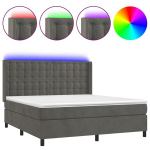 vidaXL kontinentaalvoodi madratsiga, LED, tumehall, 160x200 cm, samet