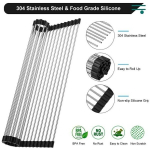 Roll-Up n&otilde;udekuivatusrest, 100% BPA-vaba kokkupandavad kraanikausid, mis sobivad ideaalselt puuviljade, k&ouml;&ouml;giviljade, taldriku jaoks, silikoonkattega roostevaba teras 47x38 cm, must