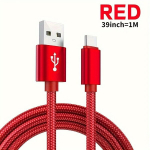 99.06cm/198.12cm/299.72cm USB T&uuml;&uuml;p C Kaabel Kiire Laadimine Andmed Samsung Xiaomi Vivo OPPO Redmi Ja Rohkem USB C Nutitelefonide Laadija Kaabli Juhtmed, Raudona