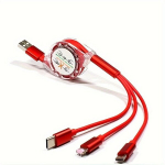 3in1 Teleskoopkaabel iPhone TYPE-C Micro b laadimiskaabel, Raudona