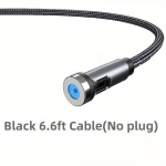 Magnetiline Laadimiskaabel, 540&deg; P&ouml;&ouml;rlev Magnetiline Telefonilaadija Nailonpunutud USB Kaabel., Juodas 6,6 pėdų laidas (be ki&scaron;tuko)