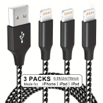 3 Komplekti 2M USB-A 8 PIN Kaabeli, Kiire Laadimine IPhonei jaoks, 1 pakuotė &ndash; 6,6 pėdų (2 m)