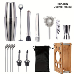 15-osaline roostevabast terasest baarmeni komplekt bambuse alusega, Boston 700ml+600ml