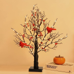 1tk, 53.34 cm60 LED Laua Dekoratiivne Bonsai Puu Musta Kunstliku Kaske Valgustus Puu Sisustus Punane Lind Papagoid Halloween J&otilde;ulud Yst&auml;v&auml;np&auml;iv&auml; P&uuml;ha Pidu Kaunistus
