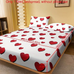 1tk Punane Armastus Print Liibuv Voodilina, S&uuml;gav Tasku., DF Fitted Sheet-love banguojantis baltas