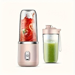 Kaasaskantav USB laetav blender ja mahlapudel, mitmefunktsiooniline smuutide mikser., Rožinis dvigubų puodelių rinkinys