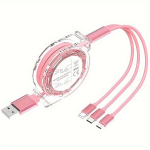 MFI Sertifitseeritud Mitme-laadimisega 3-in-1 T&otilde;mmatav USB Kaabel - &Uuml;hilduvus iPhone, Android, Type-C ja Micro USB Seadmetega., Rose Golden