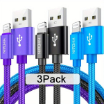 Hihowin Lightning USB Kaabel: Kiirtasuv, Antioks&uuml;datsioon, Painduv, iPhone, iPad, Airpods., Juoda/mėlyna/violetinė