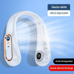 USB-laadimisega kaelariputatav jahutusventilaator, digitaalne kuvaga., Baltas