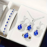Elegantne 4-osaline Ehete Komplekt Naistele - Luksuslik Roostevaba Teras Siniste Rhinestoneidega variant-101011