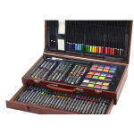 Art Set In Wooden Suitcase Crayons Pastels Paints
